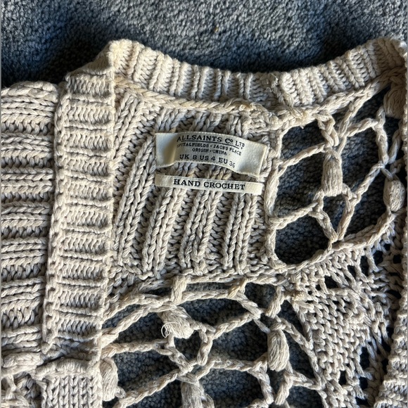 All Saints Sweater Hand crochet linen size 4 asymmetrical - Picture 2 of 5